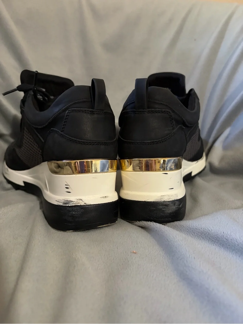 Mix No. 6 Black and White Wedge Sneakers with Gold Heel Accent